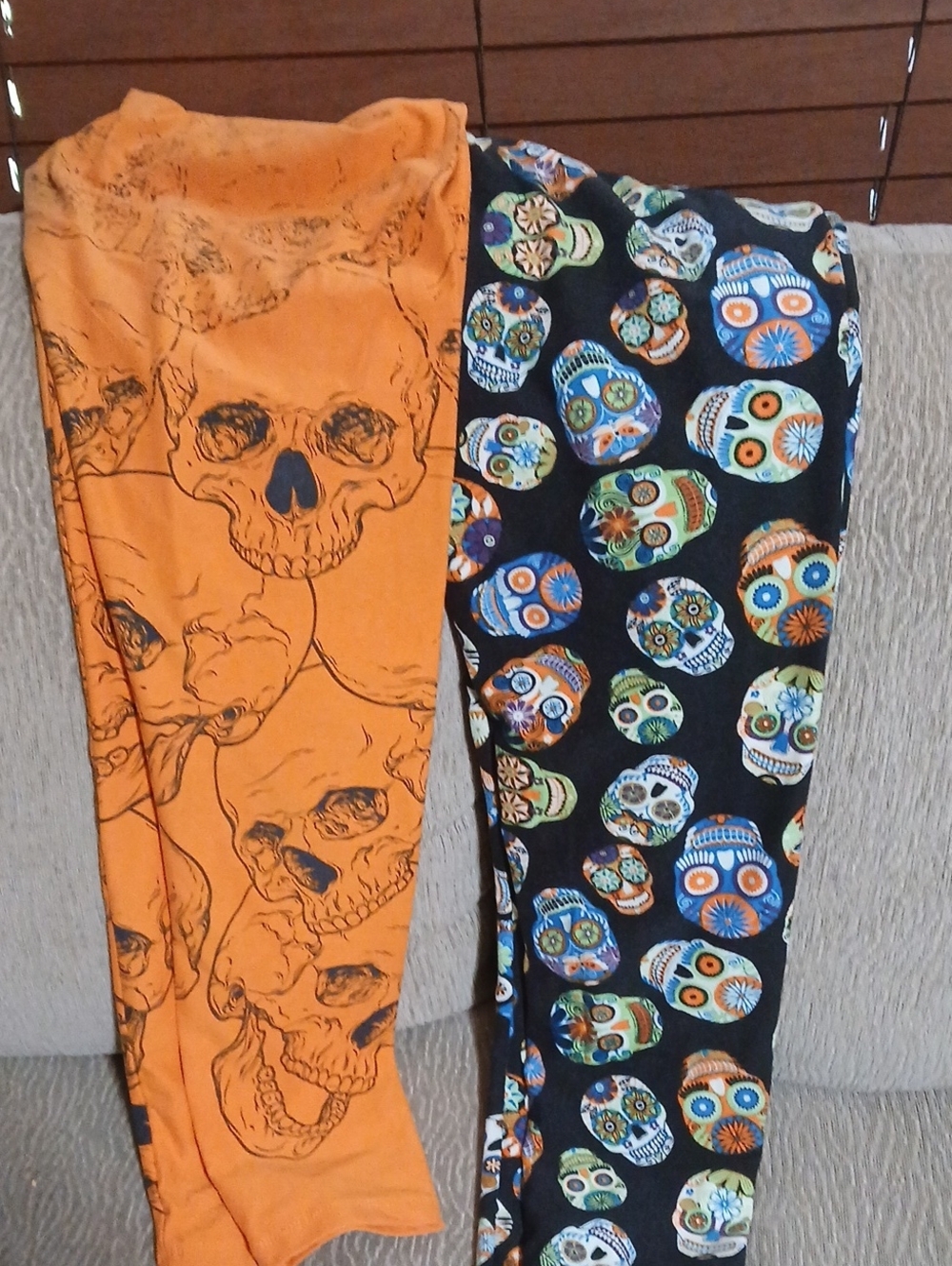LuLaRoe Orange Skull and Black Sugar Skull Leggings